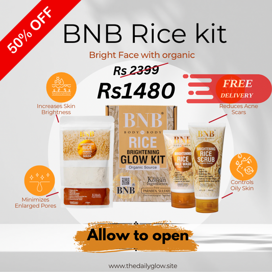 BNB 3 In 1 Rice Extract & Glow Kit - Rice Face Wash + Rice Scrub + Rice Face Mask