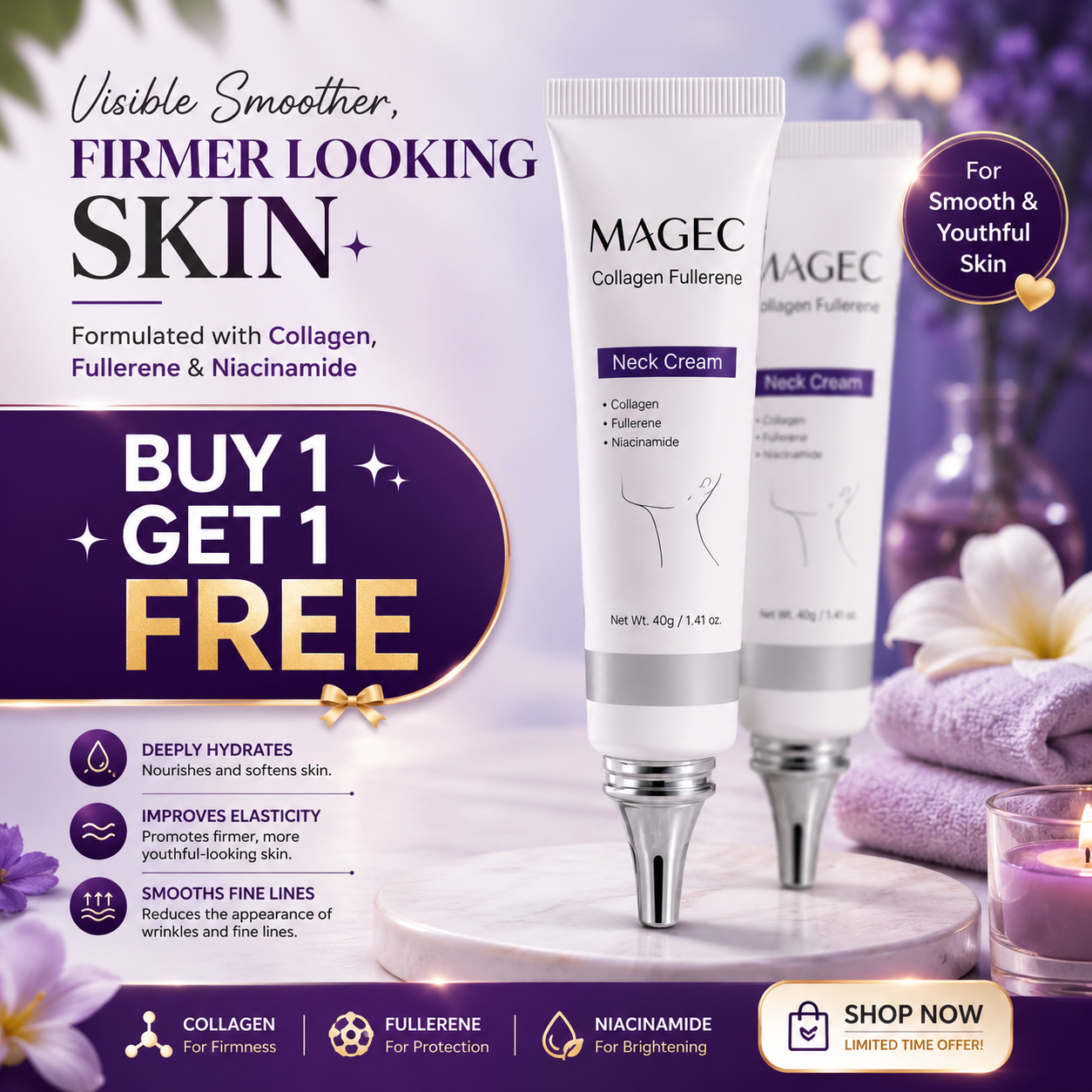Magec Collagen Fullerene Neck Cream - Tightening & Anti-Wrinkle Formula